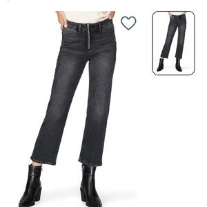 PAIGE -Noella Exposed Zip Crop Relaxed Straight Leg Jeans Black Shore Distressed